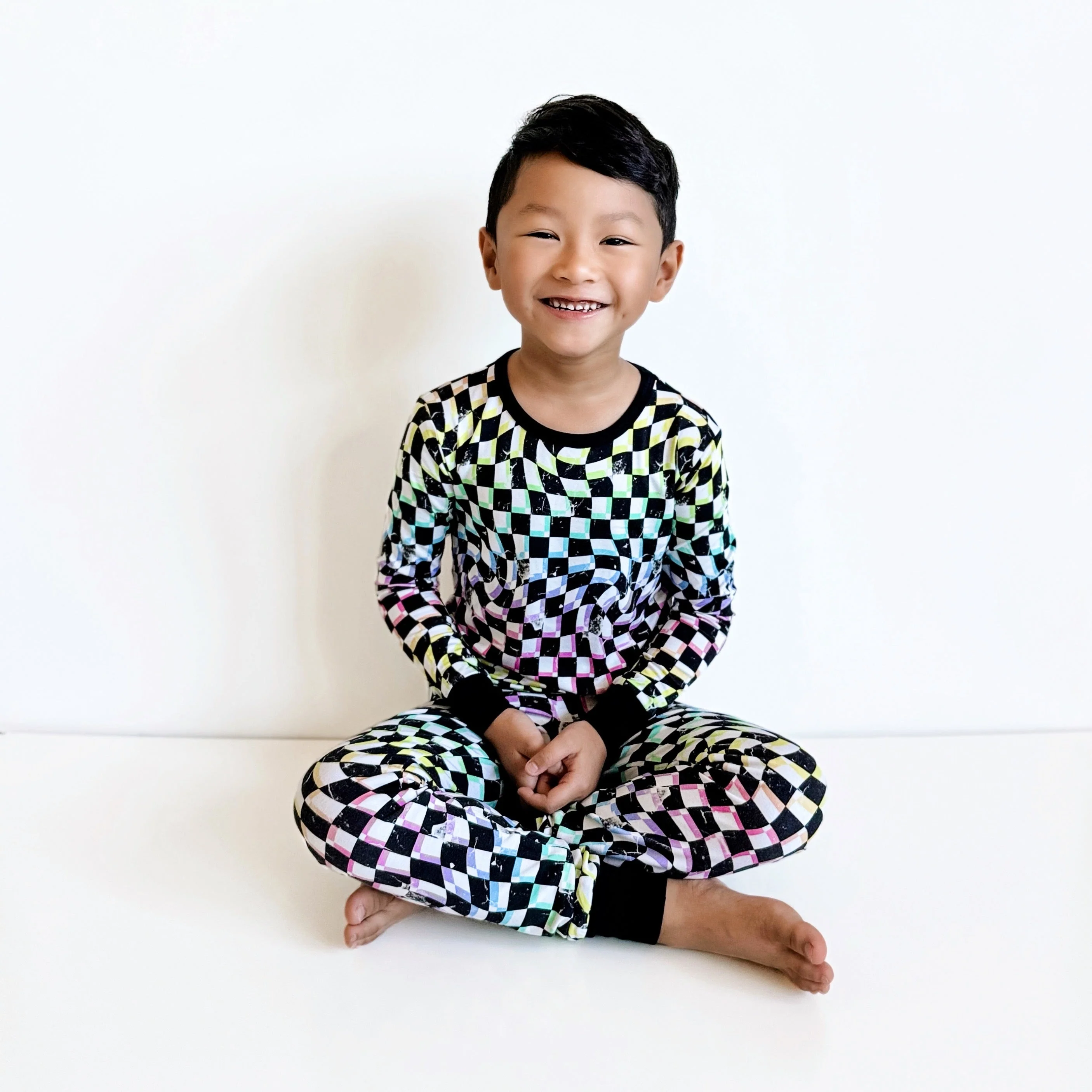 LONG SLEEVE 2 PIECE SETS- Neon Dizzy Check - Image 2