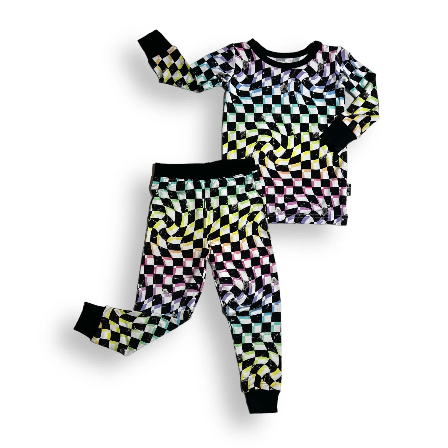 LONG SLEEVE 2 PIECE SETS- Neon Dizzy Check - Image 3