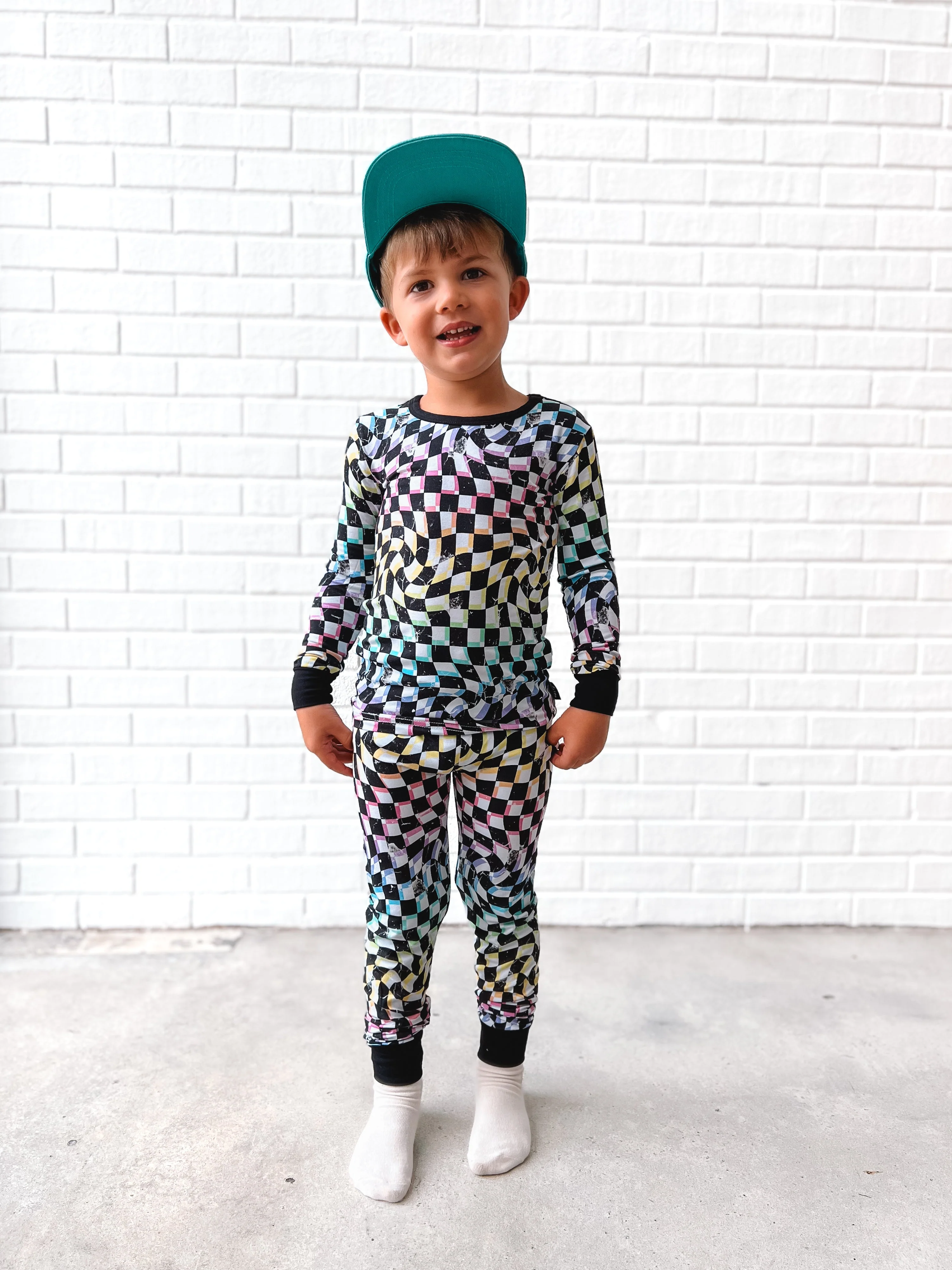 LONG SLEEVE 2 PIECE SETS- Neon Dizzy Check - Image 4