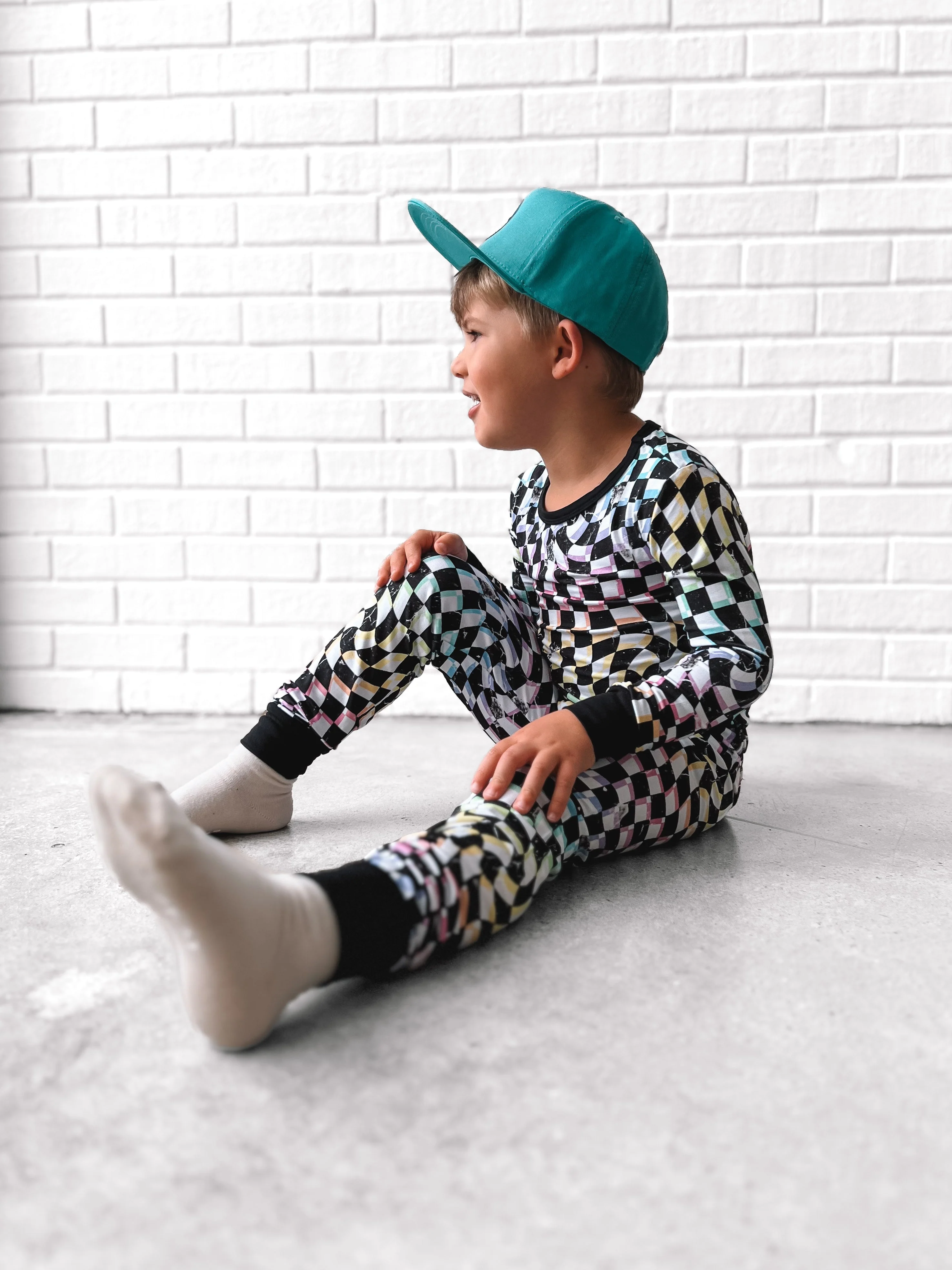 LONG SLEEVE 2 PIECE SETS- Neon Dizzy Check - Image 6