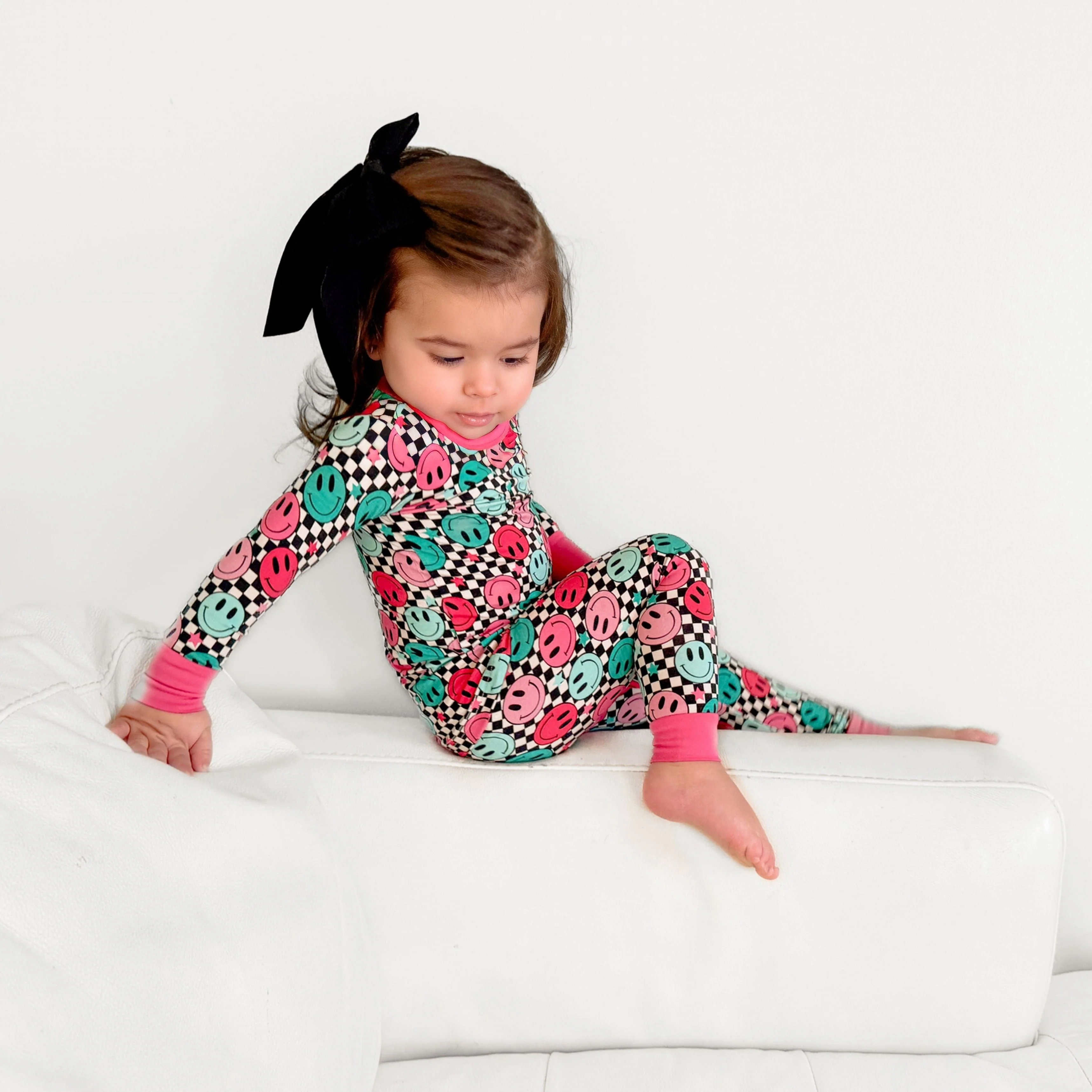LONG SLEEVE 2 PIECE SETS- Pink Check Smile - Image 2