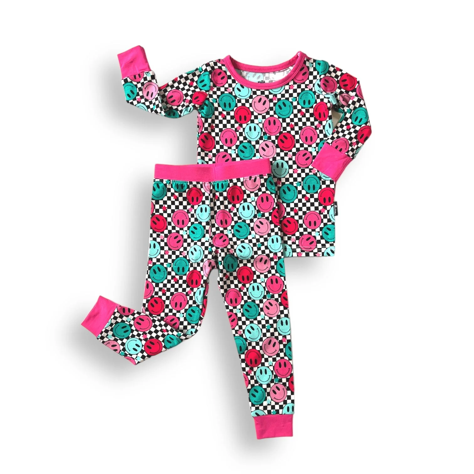 LONG SLEEVE 2 PIECE SETS- Pink Check Smile - Image 3