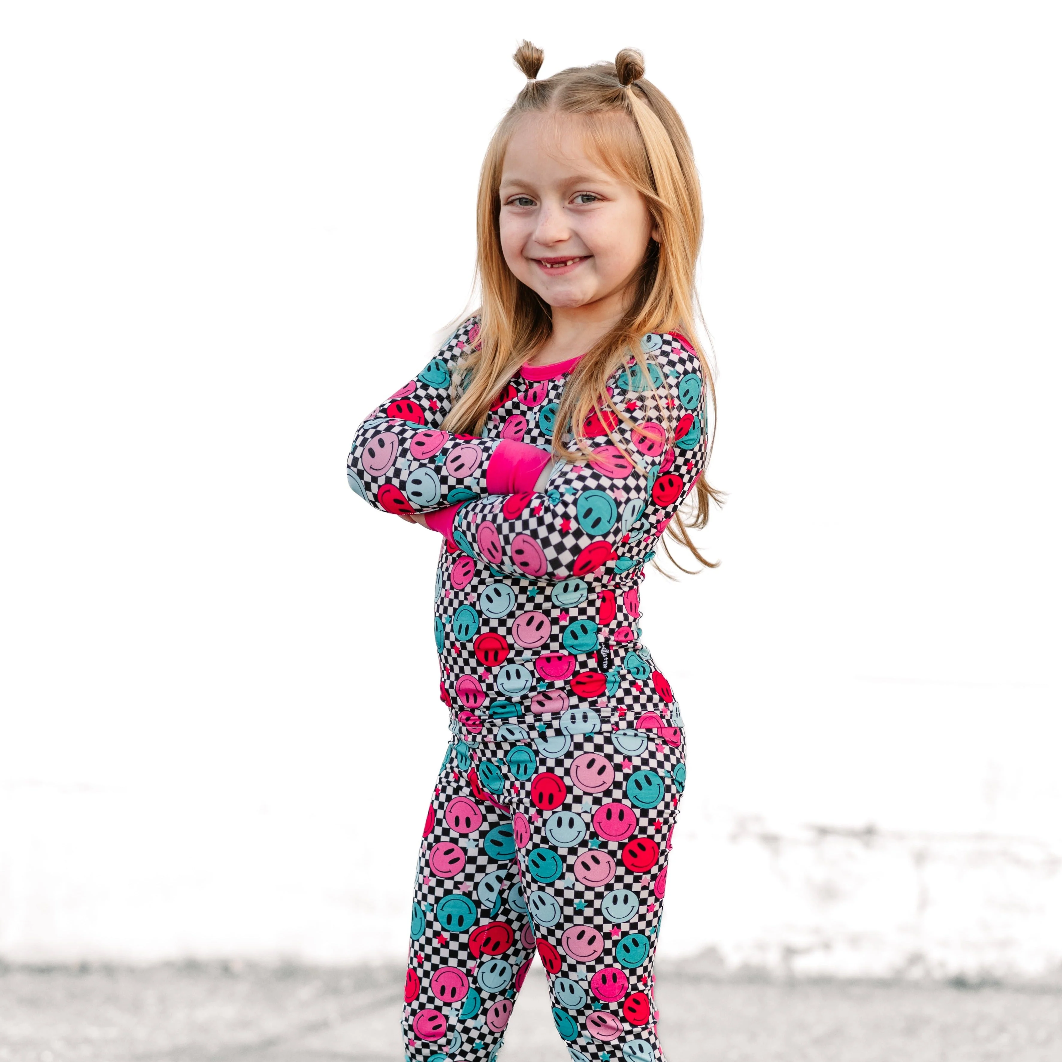 LONG SLEEVE 2 PIECE SETS- Pink Check Smile - Image 4
