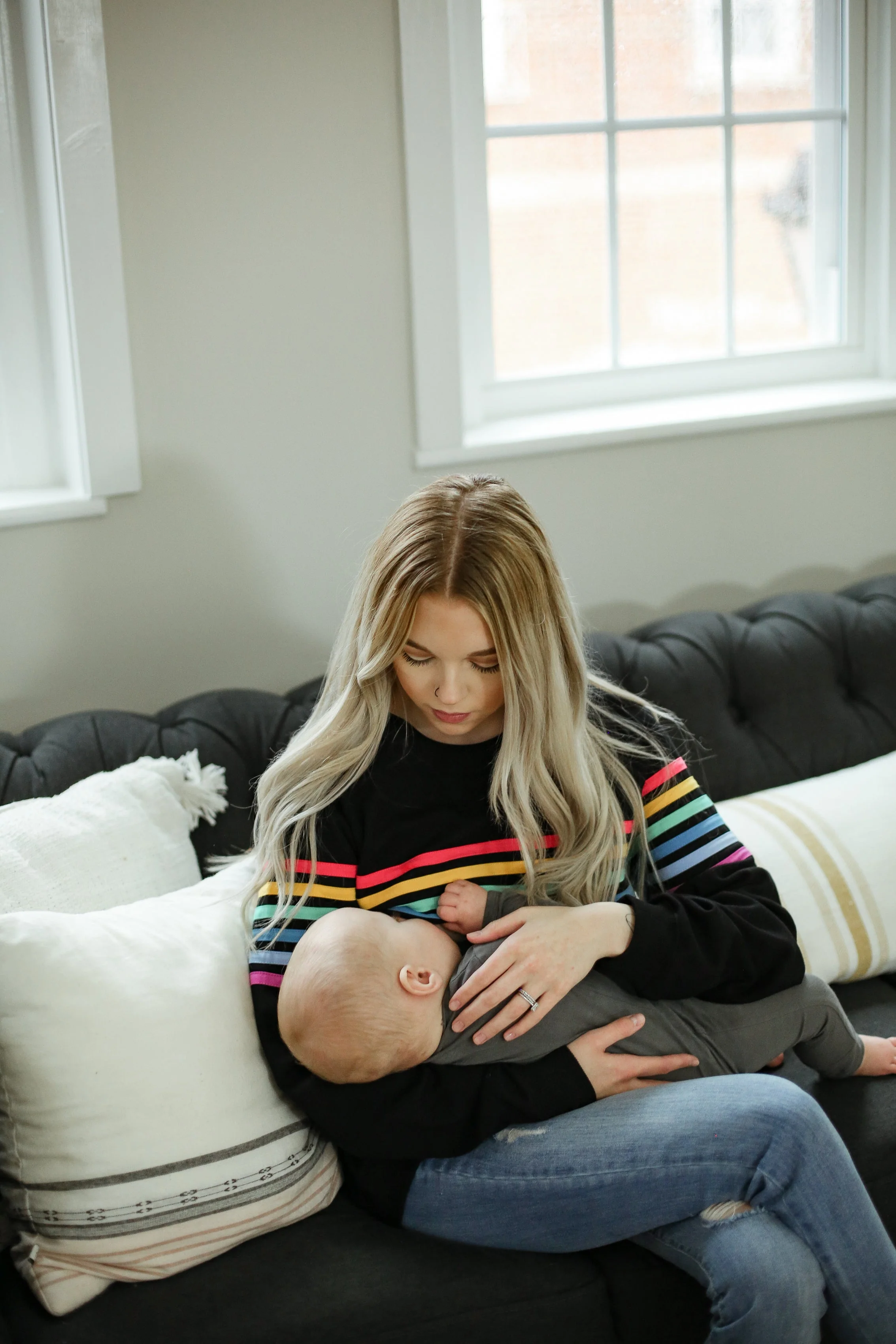 Six Stripe Invisible Zip Breastfeeding Sweatshirt - Image 14
