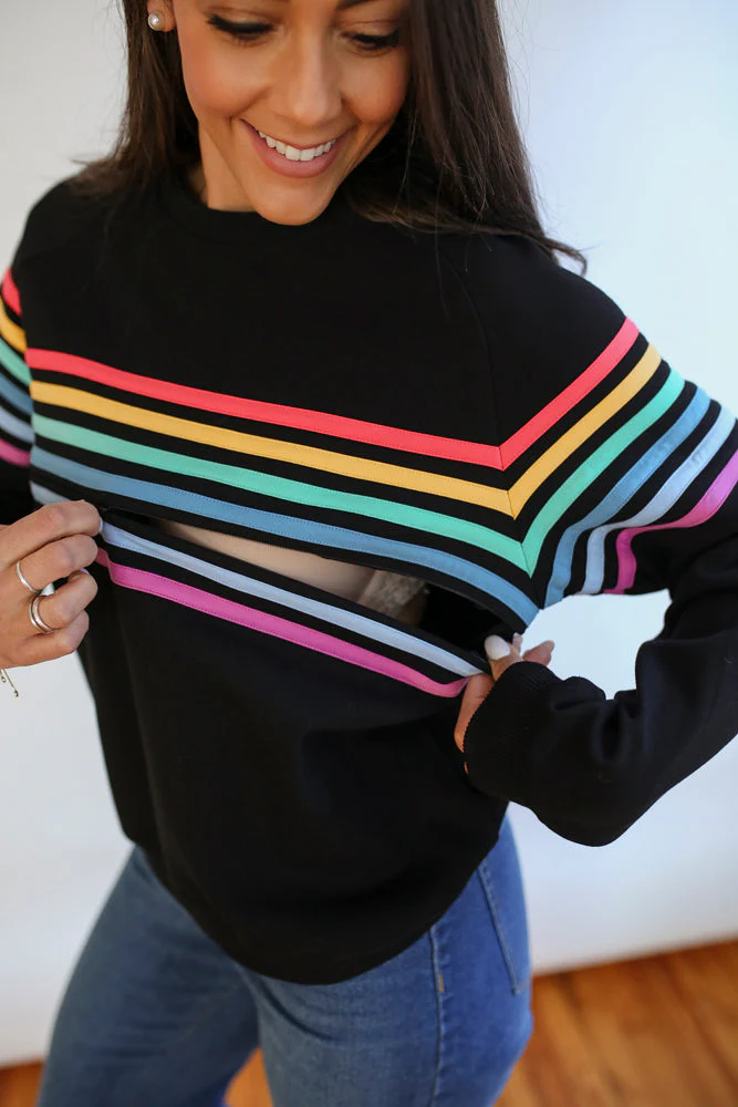 Six Stripe Invisible Zip Breastfeeding Sweatshirt - Image 3
