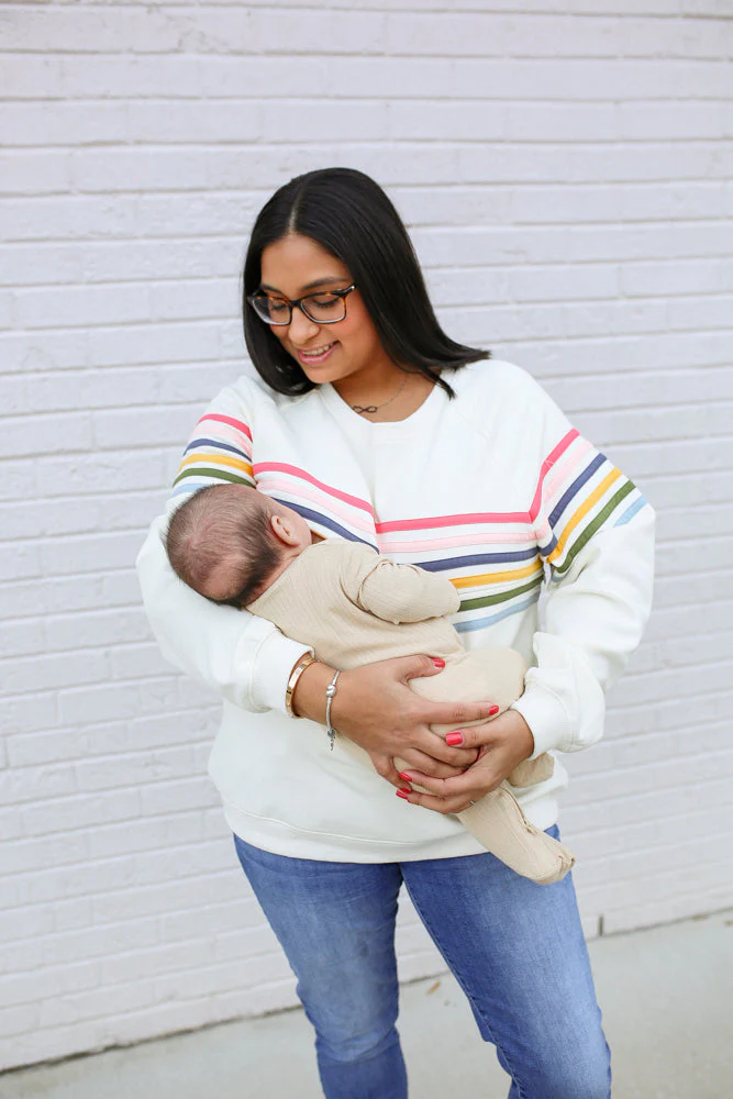 Six Stripe Invisible Zip Breastfeeding Sweatshirt - Image 5